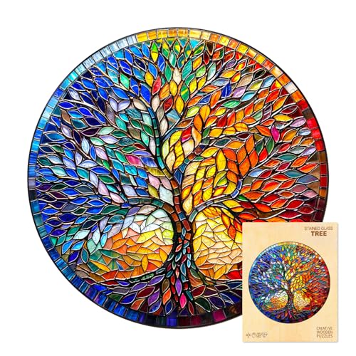 Holzpuzzles für Erwachsene, 300 Stück, Buntglas-Baum-Holzpuzzle, einzigartige Tierform-Puzzles mit Holzbox, 34 x 34 cm, Holzpuzzle für Familienspiel und Geburtstagsgeschenke für Freunde Holzpuzzles für Erwachsene, 300 Stück, Buntglas-Baum-Holzpuzzle, einzigartige Tierform-Puzzles mit Holzbox, 34 x 34 cm, Holzpuzzle für Familienspiel und Geburtstagsgeschenke für Freunde von CHARMIBLE