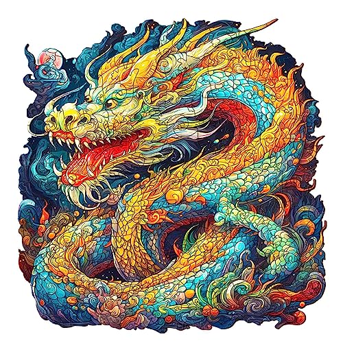 Holzpuzzle Erwachsene, 300 Teile Chinesischer Drache Holz Puzzle Erwachsene, 35x34.3cm Wooden Puzzle, Unregelmäßige Einzigartige Puzzle, Holzpuzzle Tierform, Holz Puzzle Mit Geschenkbox Aus Holz von CHARMIBLE