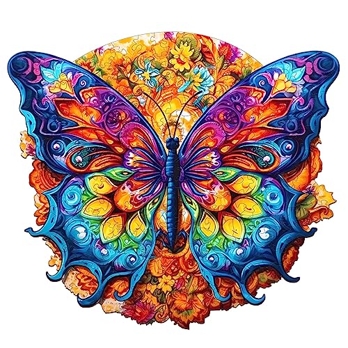 Holzpuzzle Erwachsene, 300 Teile Mandala Schmetterling Holz Puzzle Erwachsene, 40x35.8cm Wooden Puzzle, Unregelmäßige Einzigartige Puzzle, Holzpuzzle Tierform, Holz Puzzle Mit Geschenkbox Aus Holz von CHARMIBLE