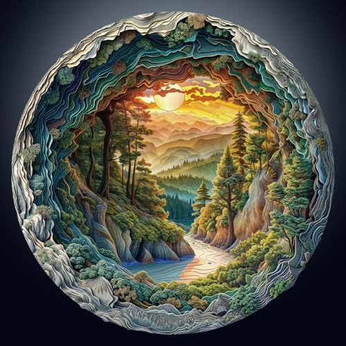 Klassische Puzzles, Rundes Puzzle 1000 Teile Erwachsene, 67 x 67 cm 3D Höhlenwald, Unregelmäßige Einzigartige Puzzles für Erwachsen, Schön Geschenk für Familie Freunde von CHARMIBLE
