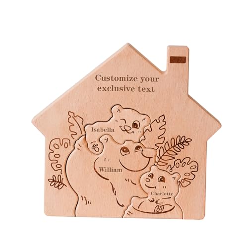 Personalisiertes Holzkunstpuzzle der Bärenfamilie mit 3 Namen, Holz-Bären Schnitzereien Familie Puzzle, Ideen Geschenk zum Muttertag, Vatertag, Jubiläum, Weihnachten, Geburtstag von CHARMIBLE