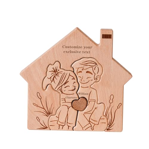 Personalisiertes Holzkunstpuzzle der Cartoon Paare mit 2 Namen, Holz-Paare Schnitzereien Familie Puzzle, Ideen Geschenk für Ihn und Sie zum Jubiläum, Weihnachten, Geburtstag, Valentinstag von CHARMIBLE