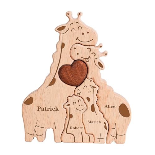 Personalisiertes Holzkunstpuzzle der Giraffenfamilie mit 2-5 Namen, Name Puzzle Dekoratives Familie Geschenk, Personalisierte Geschenke zum Geburtstag, Muttertag, Vatertag, Weihnachten von CHARMIBLE