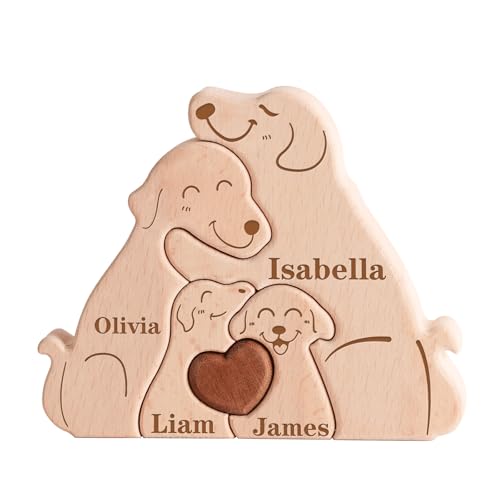 Personalisiertes Holzkunstpuzzle der Hundefamilie mit 2-5 Namen, Name Puzzle Dekoratives Familie Geschenk, Personalisierte Geschenke zum Geburtstag, Muttertag, Vatertag, Weihnachten von CHARMIBLE