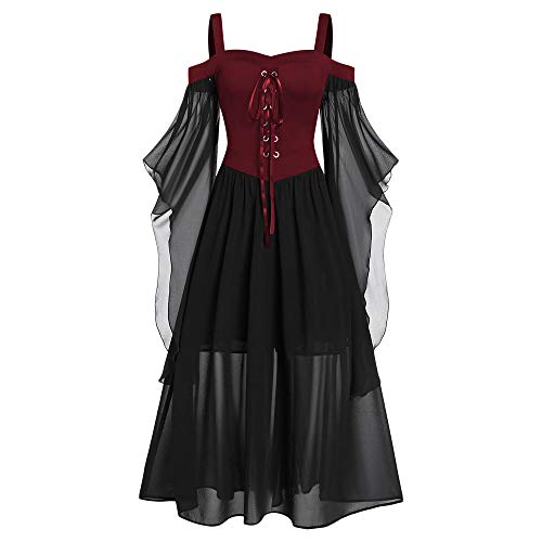 CHARMMA Gothic Halloween Kleid Kostüm Damen,Übergröße A-Linie Schnüren Maxi Kleider mit Schmetterlingsärmeln für Frauen,Festliches Vintage Schwarz Hexenkleid Cosplay Club Party Dress (Rot, 5XL) CHARMMA Gothic Halloween Kleid Kostüm Damen,Übergröße A-Linie Schnüren Maxi Kleider mit Schmetterlingsärmeln für Frauen,Festliches Vintage Schwarz Hexenkleid Cosplay Club Party Dress (Rot, 5XL) von CHARMMA