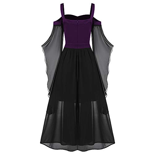 CHARMMA Gothic Halloween Kleid Kostüm Damen,Übergröße A-Linie Schnüren Maxi Kleider mit Schmetterlingsärmeln für Frauen,Festliches Vintage Schwarz Hexenkleid Cosplay Club Party Dress (Violett, L) CHARMMA Gothic Halloween Kleid Kostüm Damen,Übergröße A-Linie Schnüren Maxi Kleider mit Schmetterlingsärmeln für Frauen,Festliches Vintage Schwarz Hexenkleid Cosplay Club Party Dress (Violett, L) von CHARMMA
