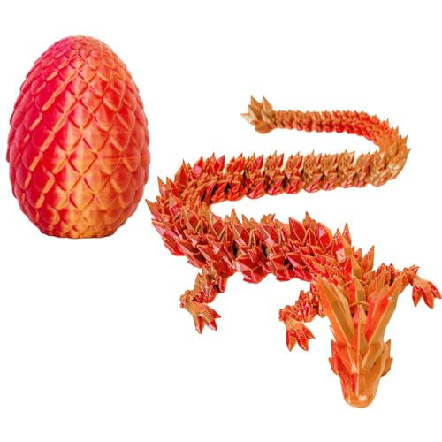3D-gedrucktes Drachenei mit einem voll beweglichen Kristalldrachen, 13 cm Ei + 30 cm Drache flexiblen Gelenken – ideal als Heim- und Bürodekoration oder Schreibtischspielzeug (Laser Red) von CHARMMYFASHION