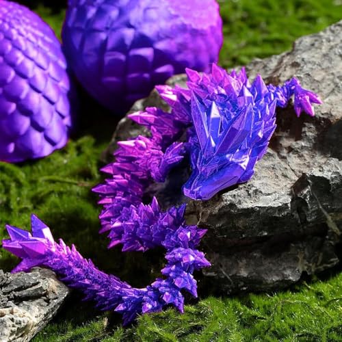 3D-gedrucktes Drachenei mit einem voll beweglichen Kristalldrachen, 13 cm Ei + 30 cm Drache flexiblen Gelenken – ideal als Heim- und Bürodekoration oder Schreibtischspielzeug (Strahlendes Violett) von CHARMMYFASHION