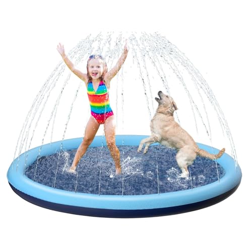 CHAWONER Hundepool Splash Pad, 100 cm, Anti-Rutsch-Hunde-Sprinkle Splash Pool, Faltbares aufblasbares Welpenspritz-Sprinkler-Pad, Outdoor-Hunde-Sprinkler-Spielmatte für Sommer, Garten, Strand, von CHAWONER
