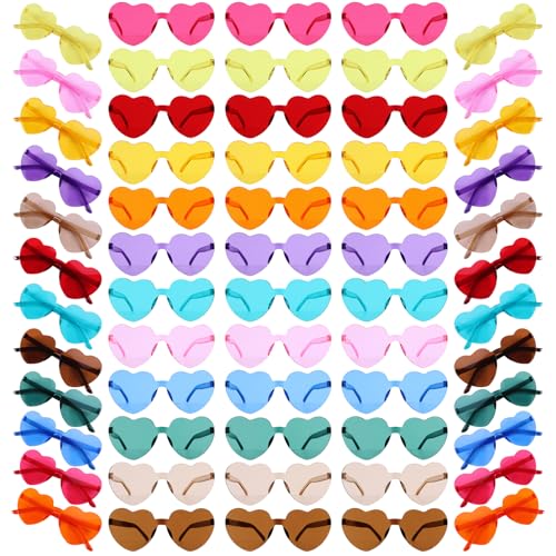 CHAXUNTEN 60 Paar Herz-Sonnenbrillen, randlose Bonbonfarben, Partygeschenke und Party-Requisiten für Kinder, Teenager, Erwachsene CHAXUNTEN 60 Paar Herz-Sonnenbrillen, randlose Bonbonfarben, Partygeschenke und Party-Requisiten für Kinder, Teenager, Erwachsene von CHAXUNTEN
