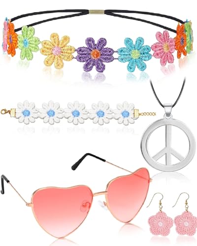 CHBCD 5PCS Hippie Kostüm Damen Set mit Fransen und Hippie Kleidung Damen Zubehör Boho 60er 70er Hippie Bekleidung Damen Disco Outfit Karneval Flower Power Cowgirl Kostüm Damen für Fasching CHBCD 5PCS Hippie Kostüm Damen Set mit Fransen und Hippie Kleidung Damen Zubehör Boho 60er 70er Hippie Bekleidung Damen Disco Outfit Karneval Flower Power Cowgirl Kostüm Damen für Fasching von CHBCD