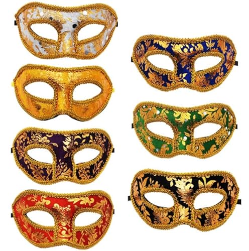 CHBDYOM Vintage Maskerade Masken-Sets, 7 Stück Gold Spitze Halbgesicht Mysteriöse Masken Cosplay Party Kostüm Ball Halloween Weihnachten Nachtclub für Frauen Männer Partyzubehör (Masken-Set 1) von CHBDYOM