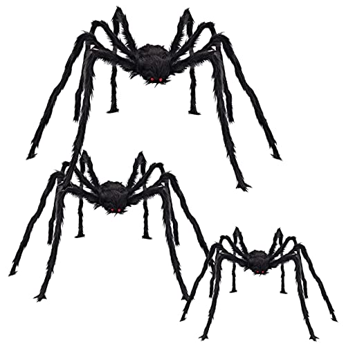 CHBOP 3 groß 150cm 120cm 90cm Gruselige Spinnen Set Halloween Spinnen Riesenspinne Halloween Horror Deko schwarz von CHBOP
