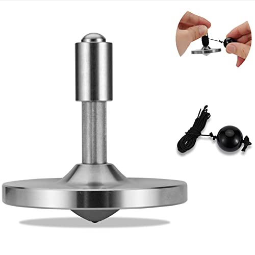 CHEETOP Seil Metall Kreisel Hochleistungs Präzision Edelstahl Kill Time Anti-Schwerkraft Perfekte Balance Gyroskop, Spins Forever Mehr als 10 Minuten Stressabbau Spielzeug (S/Silver Pro) von CHEETOP