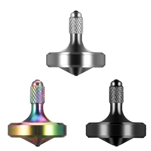 Exquisiter Metallkreisel, schön gefrästes Edelstahl-Fidget-Spielzeug, perfekte Balance-Drehzeit für über 9 Minuten, Zeitverschwendung effizient, einfach zu arbeiten (Medium, 3 Stück schwarz + silber + von CHEETOP