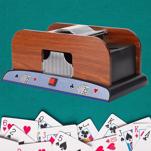 Automatischer Kartenmischer, professioneller batteriebetriebener elektrischer Mixer, tragbar, Casino-Spielkarten-Mixer aus Holz von CHEKZ