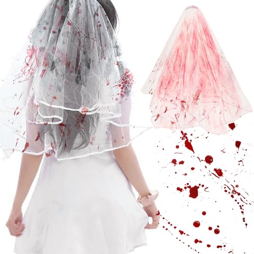 Halloween Blutiger Schleier,Brautschleier Spitze,Halloween Haarschmuck Horror,Brautschleier Zombie,Schleier der Leichenbraut,für Maskeraden,Braut,Halloween,Cosplay von CHENBOOW