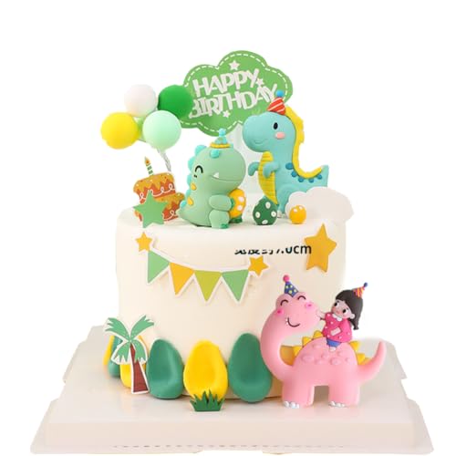13PCS Dino-saurier-Kuchendekorationen, Happy Birthday-Kuchenaufsätze, Dino-saurier-Eier-Blatt-Baum-Kuchenaufsatz, Für Dinosaurier-Mottoparty, Kinderparty,Dinosaurier-Babyparty von CHENGLI