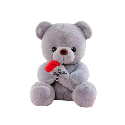 CHENGLI Teddybär, Plüsch-Bär, 25cm Teddybär mit Rose, Teddybären Rose Stofftier Spielzeug Dekozimmer Kissen für Mama, Kinder Mädchen, Geburtstag, Valentinstag (Grau) von CHENGLI