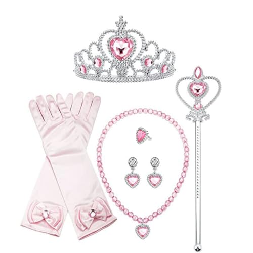 CHENGZI 6-teiliges Prinzessin Elsa Belle Sofia Dress Up Fancy Cosplay Kostüm Zubehör Set (Pink) von CHENGZI