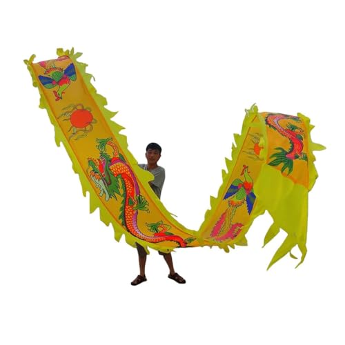 CHENHOJU 3D-Drachen-Seiden-Poi – 8 m/10 m, bunte rotierende Luftschlangen für Tanz, Fitness, Kung Fu, Outdoor-Spielen und Eltern-Kind-Spiele, Jongliersets (Gelb, 8 m) von CHENHOJU