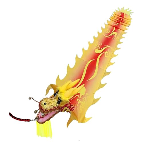 CHENHOJU Schleuderender Drache, Poi, Sport, Drache, tanzender Bandschlangen mit Drachenkopf und Tasche, für Outdoor, Park, Rasen, Strand, Jongliersets (Gelb, 6 m) von CHENHOJU