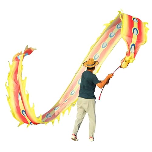 CHENHOJU Tanzender Drachenschlangen – 6 m/8 m/10 m/12 m, Fitnessband mit Fiberglas-Handstäben und Tasche für Gymnastik, Tanz, Übung, Jonglier-Sets (Gelb, 8 m) von CHENHOJU
