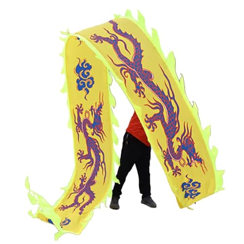 Spiral Dragon Dance Ribbon Streamer – Chinesische Seide, Fitness-Poi zum Üben, Outdoor-Sport und Volkstanz Jongliersets (Gelb B, 6 m) von CHENHOJU