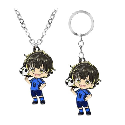 Bleu Locks Halskette Schlüsselanhänger 2 Set Bleu Locks Action Figuren Cosplay Kette Schmuck Metall Anhänger (A) von CHENJIRA
