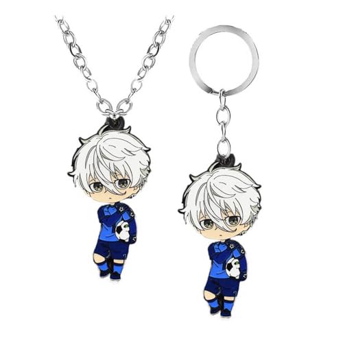 Bleu Locks Halskette Schlüsselanhänger 2 Set Bleu Locks Action Figuren Cosplay Kette Schmuck Metall Anhänger (D) von CHENJIRA