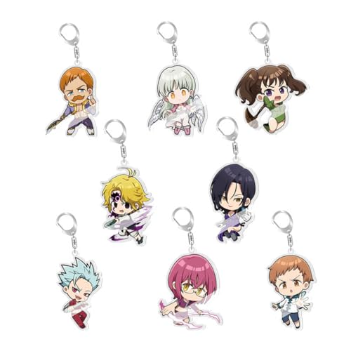 CHENJIRA Seven Dead Sins Schlüsselanhänger Anime Figuren Cosplay Zubehör Kette Schmuck - Acryl 8 Set von CHENJIRA