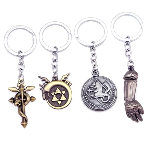 FullmetalAlchemists Anhänger Anime Charakter Cosplay Kette Schmuck, Anime FullmetalAlchemists Logo Keychain, Metall, 4 Stück von CHENJIRA