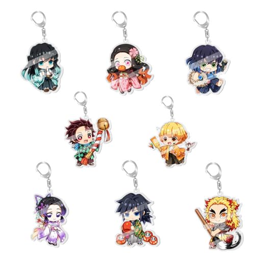Ghost Slayers Chibi Figuren Anhänger Niedlich Charakter Cosplay Zubehör Kette Schmuck - Acryl Mehrfarbig 8 Stück von CHENJIRA