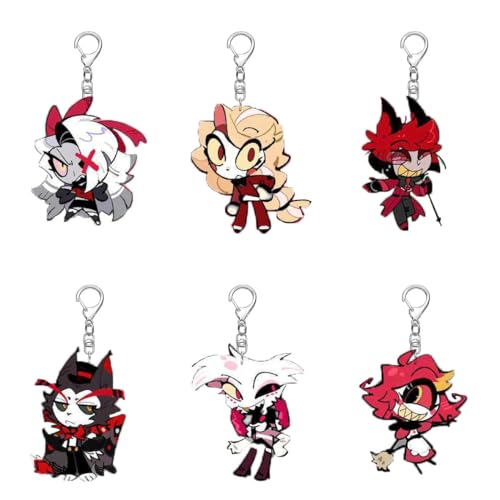 HazbinsHotel Chibi Figure Anhänger Cartoon Charakter Cosplay Zubehör Kette Figuren Schmuck - Acryl Mehrfarbig 6 Stück von CHENJIRA
