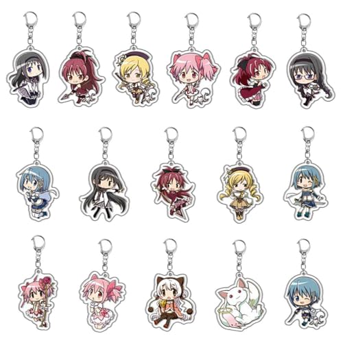 Madokas Magica Chibi Figure Anhänger Anime Charakter Cosplay Zubehör Kette Schmuck - Acryl, 16 Stück von CHENJIRA