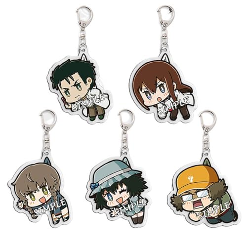 SteinsGate Figuren Anhänger Anime Charakter Cosplay Zubehör Acryl Kette Schmuck - Mehrfarbig 5 Stück von CHENJIRA