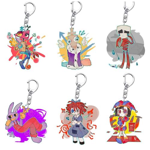 The Amazing Circus Figuren Anhänger Niedlich Charakter Cosplay Zubehör Acryl Kette Schmuck - Mehrfarbig 6 Set von CHENJIRA