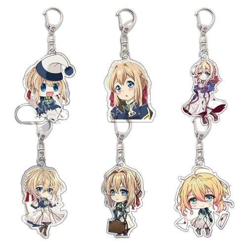 VioletEvergarden Anhänger Anime Charakter Cosplay Zubehör Kette Figuren Schmuck - Acryl Mehrfarbig 6 Stück von CHENJIRA