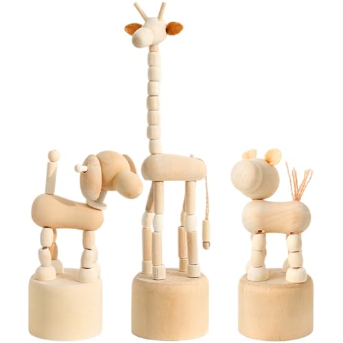 CHENKEE 3 Stück Kindergeburtstag Basteln, Basteln Kindergeburtstag, Holzfiguren für Kinder, Bastelset Kindergeburtstag, Holztiere Zum Bemalen, Möbel Ornamente (Tiger, Welpen, Giraffen.) von CHENKEE
