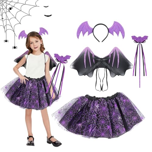 CHENKEE Fledermaus Kostüm Mädchen, 4 Stück Halloween Fledermaus Kostüm, Fledermaus Kostüm Kinder Set mit Tutu, Flügel, Stab und Haarband für Halloween Karneval Cosplay Party CHENKEE Fledermaus Kostüm Mädchen, 4 Stück Halloween Fledermaus Kostüm, Fledermaus Kostüm Kinder Set mit Tutu, Flügel, Stab und Haarband für Halloween Karneval Cosplay Party von CHENKEE