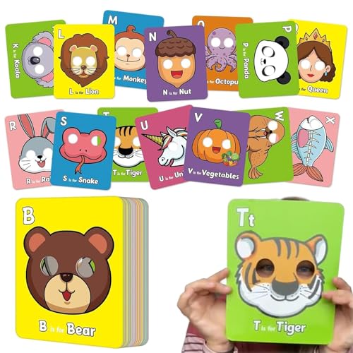 26 Stück Alphabet ABC Flash Cards with Animal Masks, Alphabet-ABC-Lernkarten mit Tiermasken, Bunte Alphabet-Maskenkarten, Interaktive Lernkarten für Kleinkinder 26 Stück Alphabet ABC Flash Cards with Animal Masks, Alphabet-ABC-Lernkarten mit Tiermasken, Bunte Alphabet-Maskenkarten, Interaktive Lernkarten für Kleinkinder von CHENRI