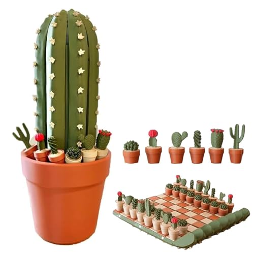 3D Printed Cactus Chess Board Set, 3D-gedrucktes Kaktus-Schachbrett, Roll-Up tragbares Reise-Schachbrett, Magnetisch Schachspiel für Kinder und Erwachsene von CHENRI