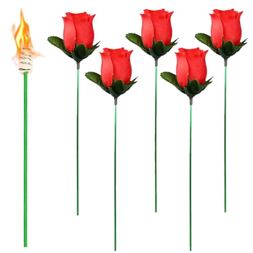 5 Stück Zauberhaftes Zubehör Flamingorose, Fackel zu Rose Trick, Taschenlampe zu Rose, Flamme zu Rose Zaubertrick, Feuer-Magie-Trick-Flamme, Magic Tricks Taschenlampe zu Blume Visuelle Veränderung von CHENRI