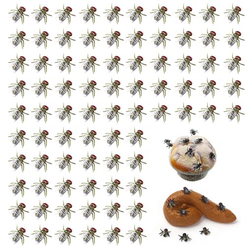 CHENRI 100 Stück Mini Plastic Flies Simulated Insects, Mini-Kunstfliegen Simulierte Fliegen,Plastik Fliegen Spielzeug, Plastikfliegen, Fake-Fliege Halloween-Spielzeug (Gold) von CHENRI