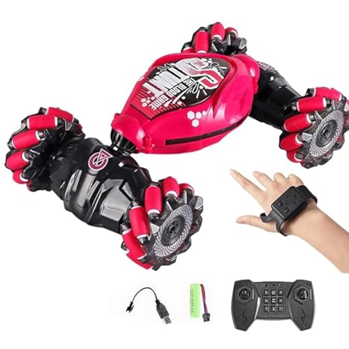 CHENRI Drive Rc Car Gesture Control, Sherum Rc Car, Ferngesteuertes Auto, 4WD 360° Drehbares Gestensensor Stunt RC Auto mit Lichtern und Musik Geschenk für Kinder Weihnachten Geburtstag (Rot) von CHENRI