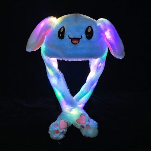 CHENRI LED Glowing Plushy Rabbit Hat, LED Kaninchenhut, Mütze mit Beweglichen Ohren, Niedliche Hase Plüsch Hut mit Licht, Lustige Hasenohren Hut Geschenk für Kinder Mädchen (Blau) von CHENRI