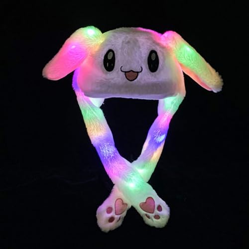 CHENRI LED Glowing Plushy Rabbit Hat, LED Kaninchenhut, Mütze mit Beweglichen Ohren, Niedliche Hase Plüsch Hut mit Licht, Lustige Hasenohren Hut Geschenk für Kinder Mädchen (Weiß) von CHENRI