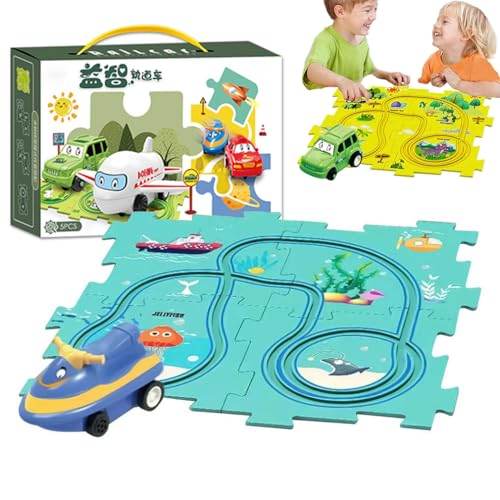 Children's Educational Puzzle Track Car Play Set, Puzzle Spielzeugauto, Auto Spielzeug Autorennbahn DIY Puzzle Bahn Spielzeug, Montessori-Lernspielzeug Geschenk für Kinder Geburtstag Weihnachten (D) von CHENRI