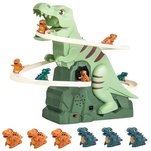Dinosaur Climb Stairs Music Toy, Dinosaurier Klettern Treppe Musik Spielzeug, Treppensteigen Spielzeug Elektrische Dino Slide Track mit Licht und Musik, Dino Rutschenspielzeug für Kinder (6PCS) von CHENRI