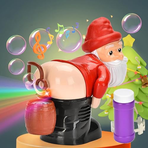 Funny Santa Bubble Blowing Machine, Bubble Fart Blower, Weihnachtsmann Seifenblasenmaschine mit Lichtern und Sound, Automatische Furz-Blasengebläse, Seifenblasenpistole für Weihnachten von CHENRI